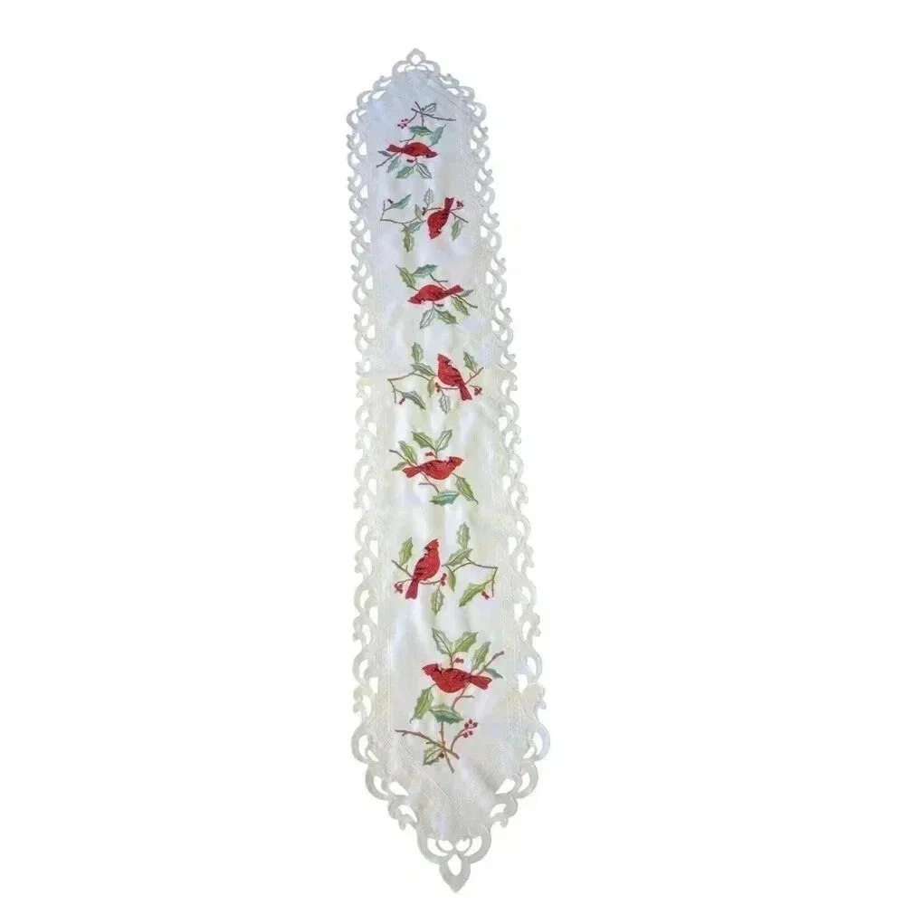 Cardinal‎ Embroidered Table Runner Cardinal & Holly Christmas 69